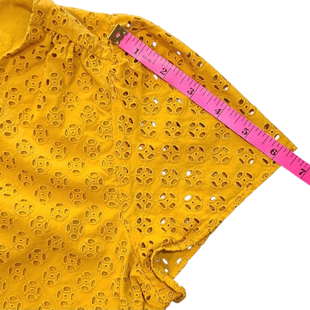 J.Crew Yellow Eyelet Peplum Top Button Front Cotton Blouse Sz 10 Summer - Picture 11 of 12